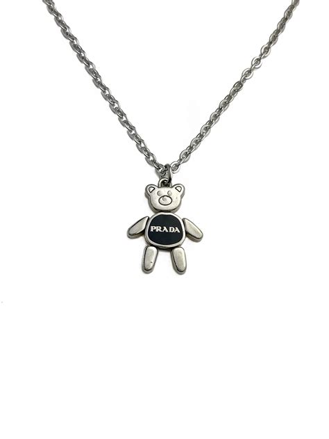 prada bear necklace|Authentic Prada Repurposed Silver Black Bear Pendant Necklace.